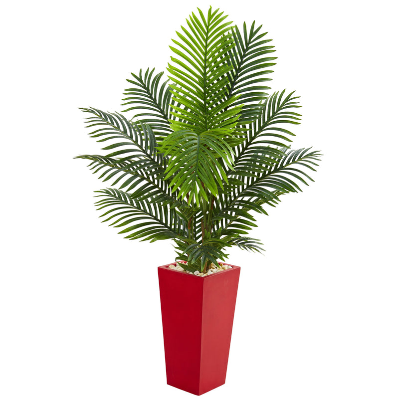 5' Paradise Palm Artificial Tree in Red Planter