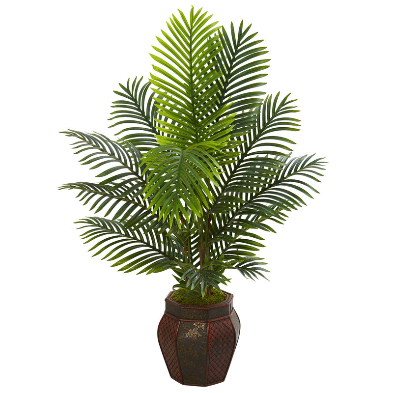 Arbre artificiel Paradise Palm de 4,5 pi dans une jardinière décorative