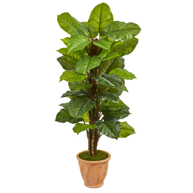 Plante artificielle Philodendron à grandes feuilles de 5 pi dans une jardinière en terre cuite (Real Touch)