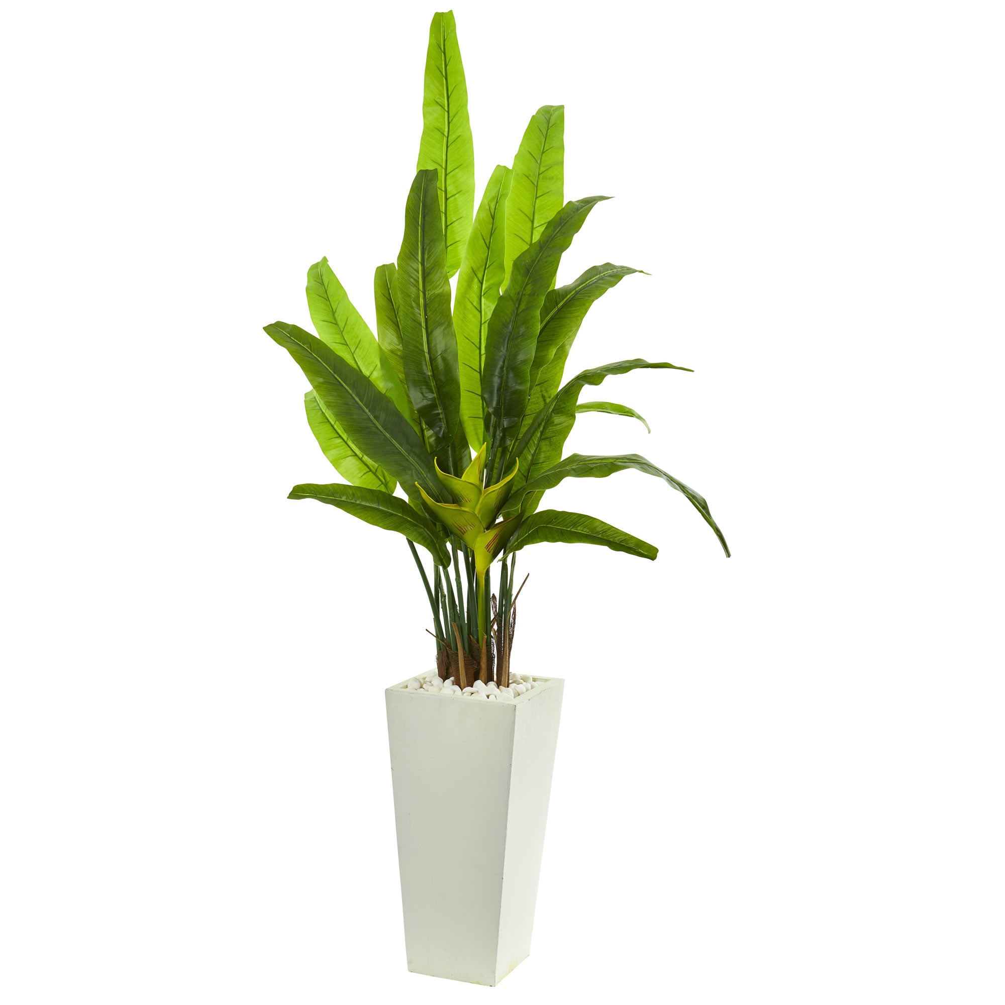 69” Travelers Palm Artificial Tree in White Tower Planter - Decor Addict, LLC