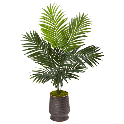 46” Kentia Artificial Palm Tree in Ribbed Metal Planter - Decor Addict, LLC