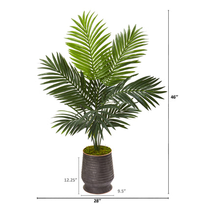 46” Kentia Artificial Palm Tree in Ribbed Metal Planter - Decor Addict, LLC