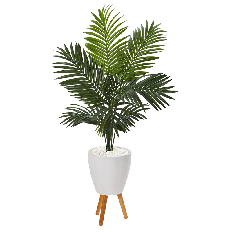 Arbre artificiel Paradise Palm de 61 po dans une jardinière blanche avec support
