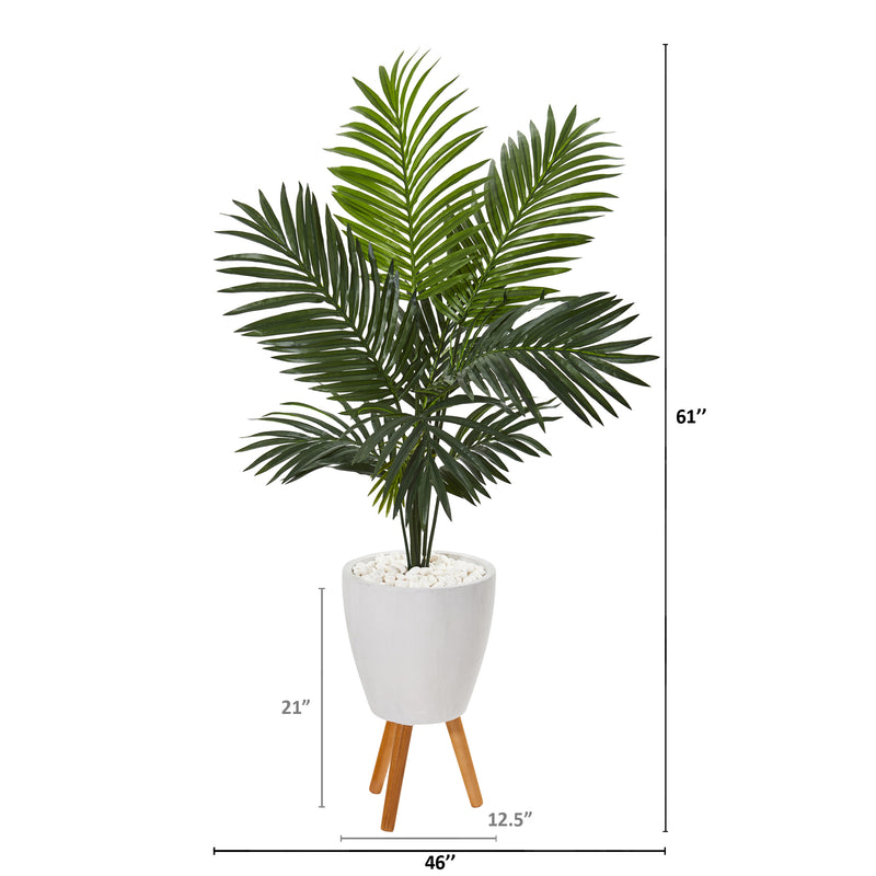 Arbre artificiel Paradise Palm de 61 po dans une jardinière blanche avec support