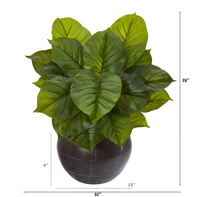 26” Large Philodendron Artificial Plant in Metal Bowl (Real Touch)