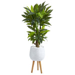 46” Corn Stalk Dracaena Artificial Plant in White Planter with Stand (Real Touch)