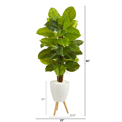 60” Large Leaf Philodendron Artificial Plant in White Planter with Stand (Real Touch) - Decor Addict, LLC