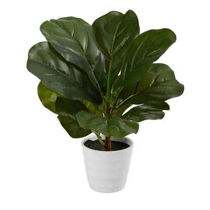 11” Fiddle Leaf Artificial Plant in White Planter (Real Touch) - Decor Addict, LLC