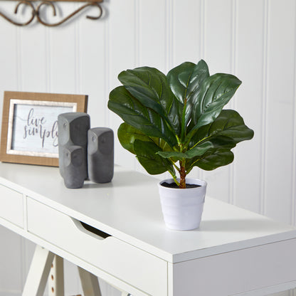 11” Fiddle Leaf Artificial Plant in White Planter (Real Touch) - Decor Addict, LLC