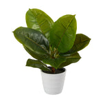11” Rubber Leaf Artificial Plant in White Planter (Real Touch)