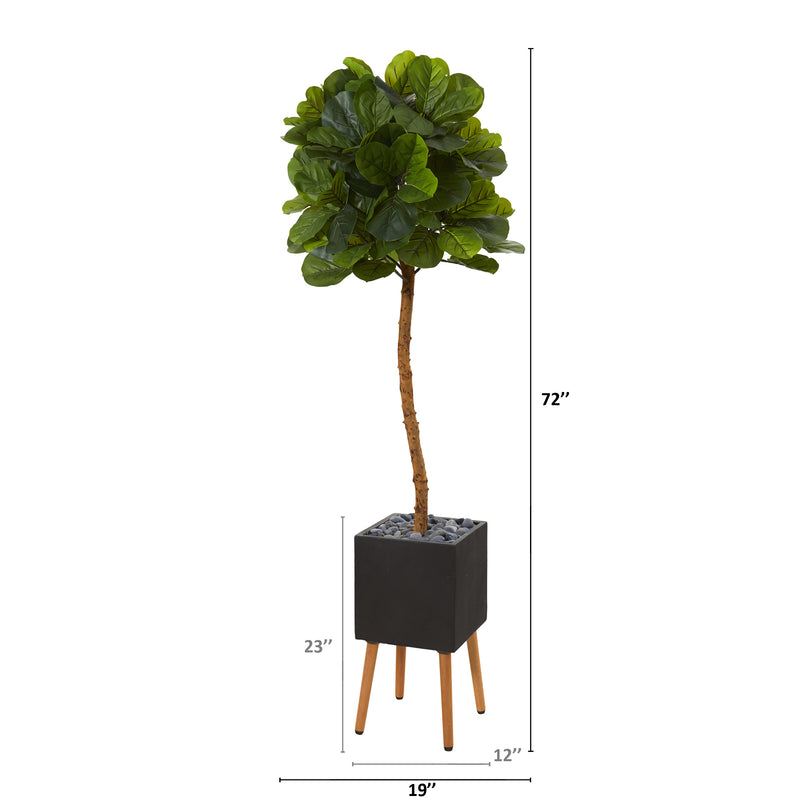 Árbol artificial de hoja de violín de 6 pies en maceta negra con soporte (toque real)