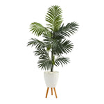 69” Kentia Artificial Palm Tree in White Planter with Stand
