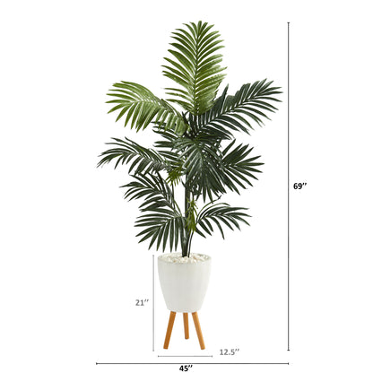 69” Kentia Artificial Palm Tree in White Planter with Stand - Decor Addict, LLC