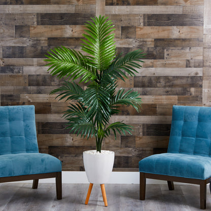 69” Kentia Artificial Palm Tree in White Planter with Stand - Decor Addict, LLC