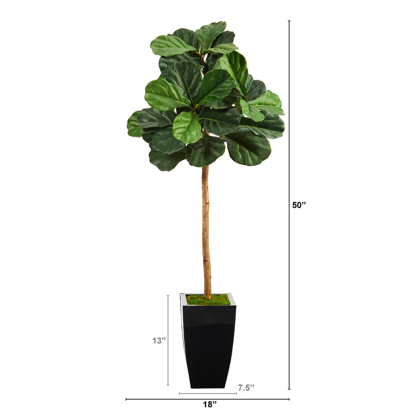 50” Fiddle Leaf Artificial Tree in Black Metal Planter