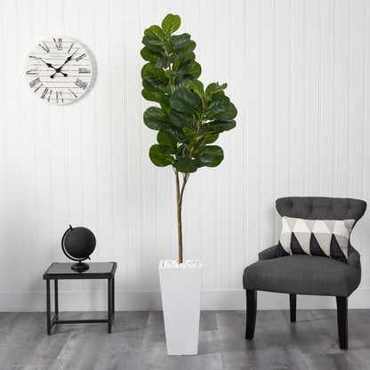 6’ Fiddle leaf Fig Artificial Tree in Tall White Planter - Decor Addict, LLC