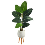 Árbol artificial de palma de viajero de 5 pies en maceta blanca con soporte