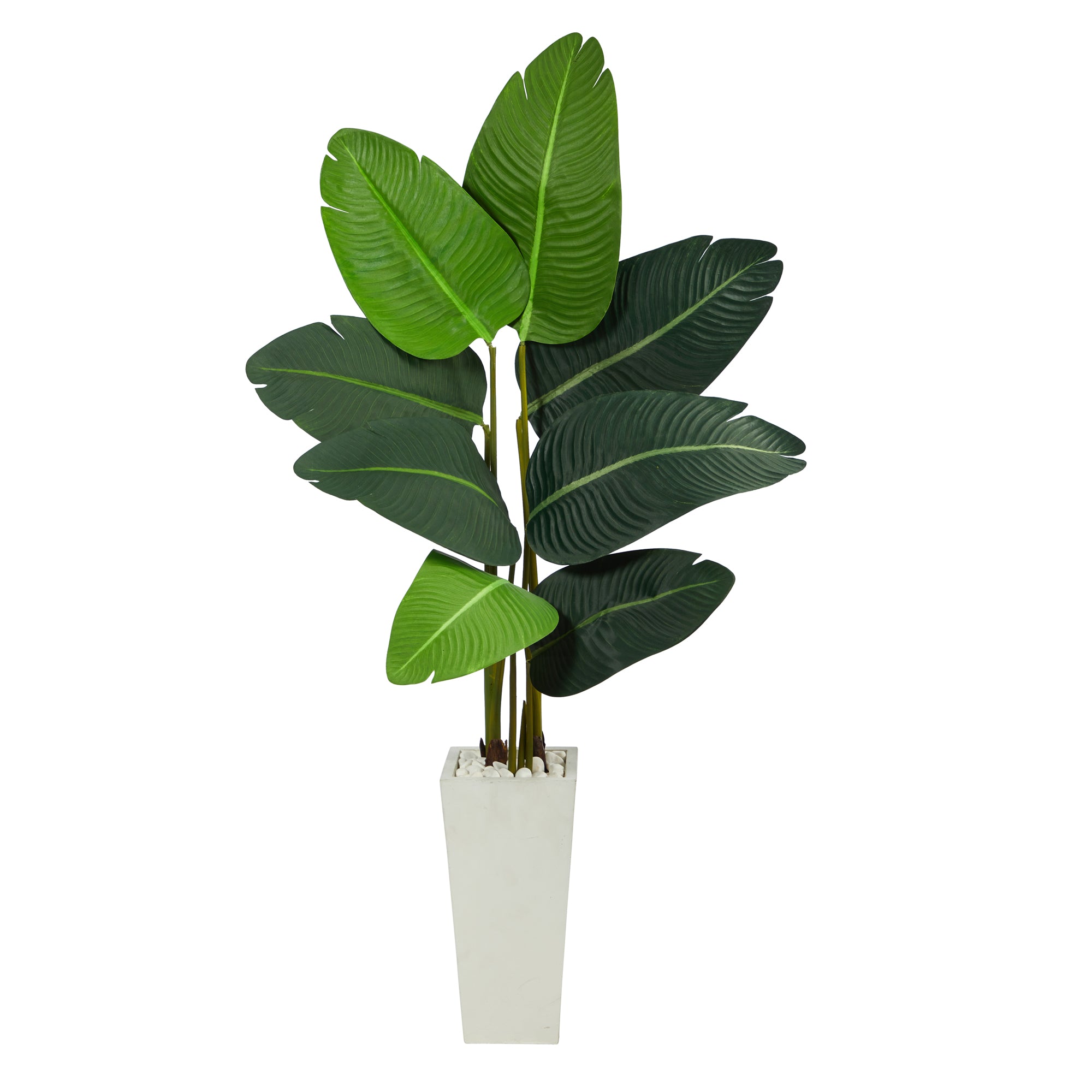 4.5’ Travelers Palm Artificial Tree in White Planter - Decor Addict, LLC