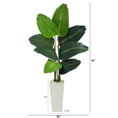 4.5’ Travelers Palm Artificial Tree in White Planter - Decor Addict, LLC