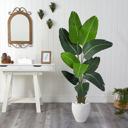 5.5’ Travelers Palm Artificial Tree in White Planter - Decor Addict, LLC