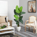 Árbol artificial de palma de viajero de 5.5 pies en jardinera blanca