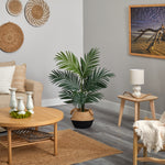 Árbol artificial de palma Kentia de 4 pies en maceta tejida negra de algodón y yute hecha a mano Boho Chic