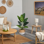 4’ Travelers Palm Artificial Tree in Boho Chic Handmade Cotton & Jute White Woven Planter