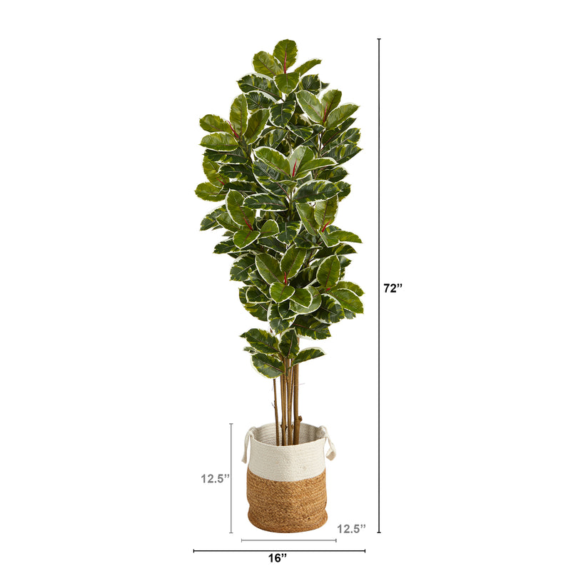 6’ Oak Artificial Tree in Handmade Natural Jute and Cotton Planter UV Resistant (Indoor/Outdoor)