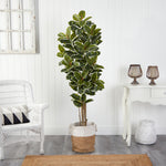 6’ Oak Artificial Tree in Handmade Natural Jute and Cotton Planter UV Resistant (Indoor/Outdoor)