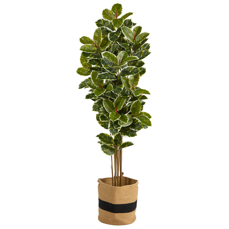 6’ Oak Artificial Tree in Handmade Natural Cotton Planter UV Resistant (Indoor/Outdoor)