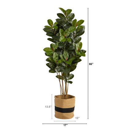 5.5’ Oak Artificial Tree in Handmade Natural Cotton Planter UV Resistant (Indoor/Outdoor) - Decor Addict, LLC