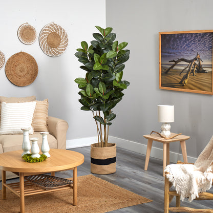 5.5’ Oak Artificial Tree in Handmade Natural Cotton Planter UV Resistant (Indoor/Outdoor) - Decor Addict, LLC