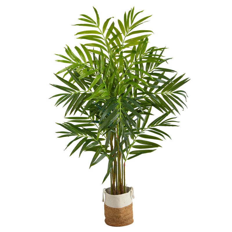 Árbol artificial King Palm de 8 pies con 12 ramas flexibles en yute natural hecho a mano y macetero de algodón