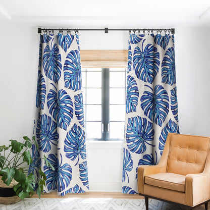 Avenie Tropical Palm Leaves Blue Window Treatment - Decor Addict, LLC