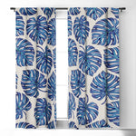 Avenie Tropical Palm Leaves Blue Window Treatment