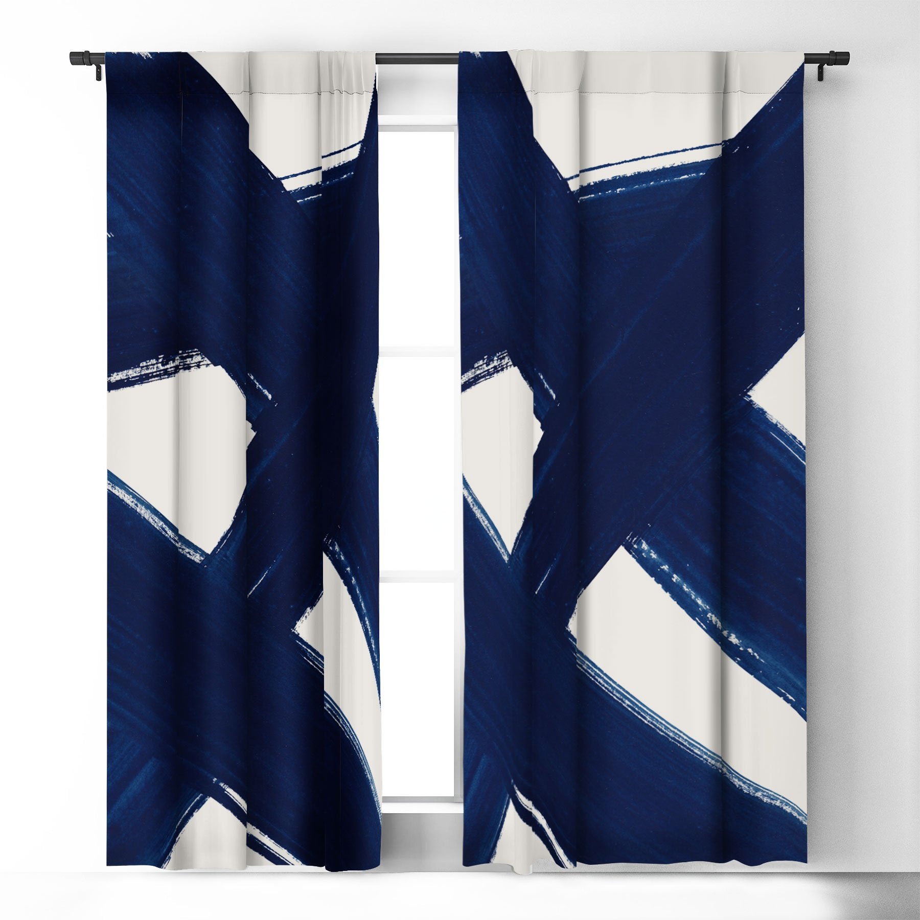 Kris Kivu Indigo Abstract Brush Strokes 3 Window Treatment - Decor Addict, LLC