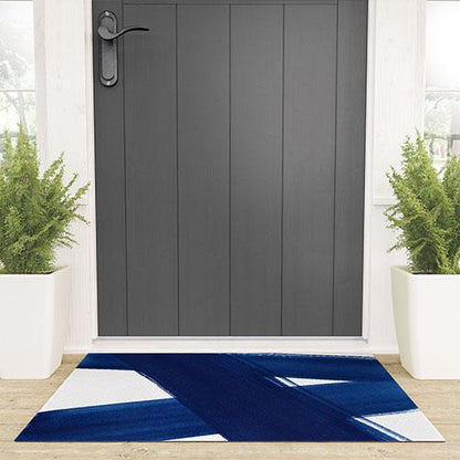 Kris Kivu Indigo Abstract Brush Strokes 4 Welcome Mat Collection - Decor Addict, LLC