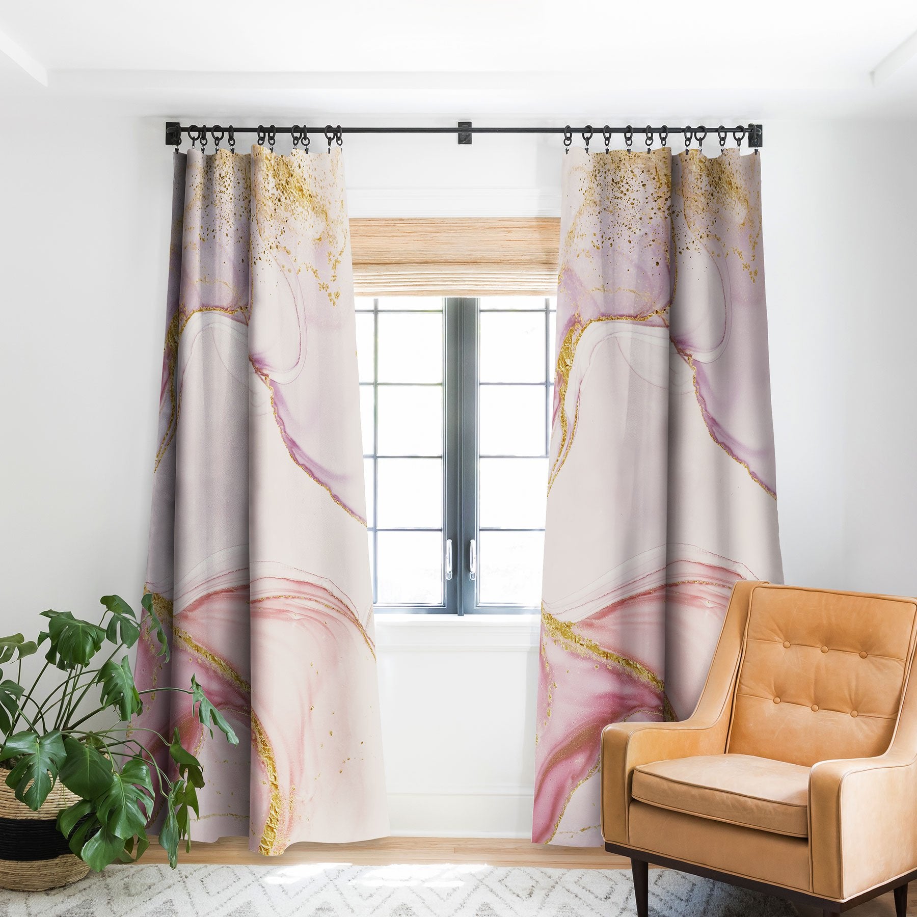 Utart Blush Pink And Gold Alcohol Ink Marble Window Treatment - Decor Addict, LLC